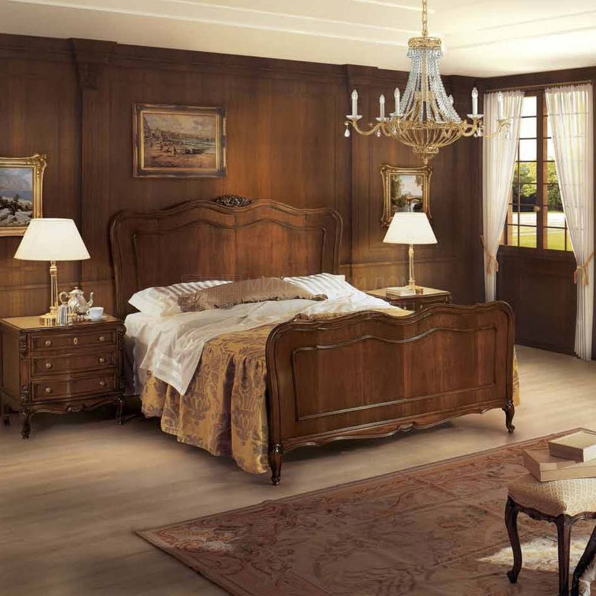 Кровать с деревянным изголовьем Pergolesi/11030-18 из Италии фабрики ANGELO CAPPELLINI 
