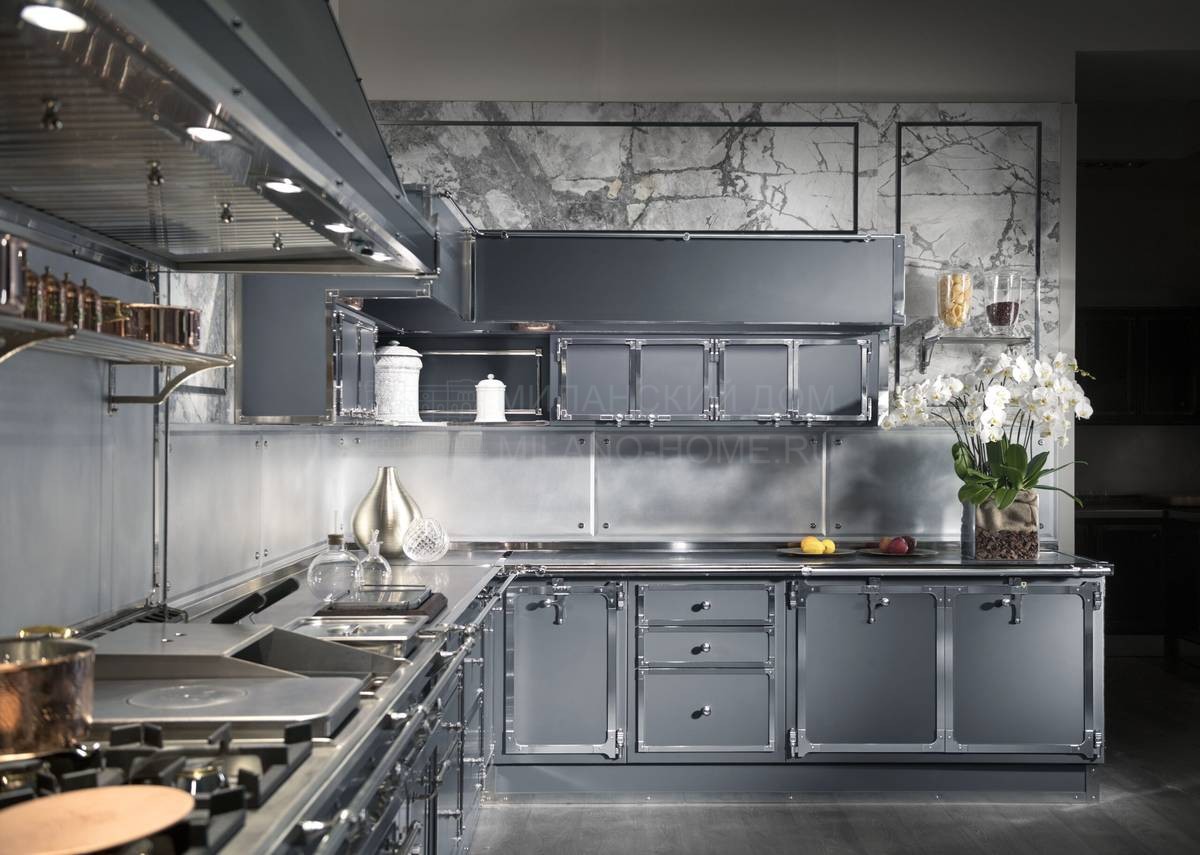 Кухня с фасадом из камня, металла или керамики Steel blue grey kitchen из Италии фабрики OFFICINE GULLO
