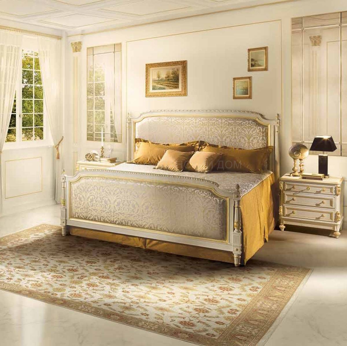 Кровать с деревянным изголовьем Debussy/11020-21 из Италии фабрики ANGELO CAPPELLINI 