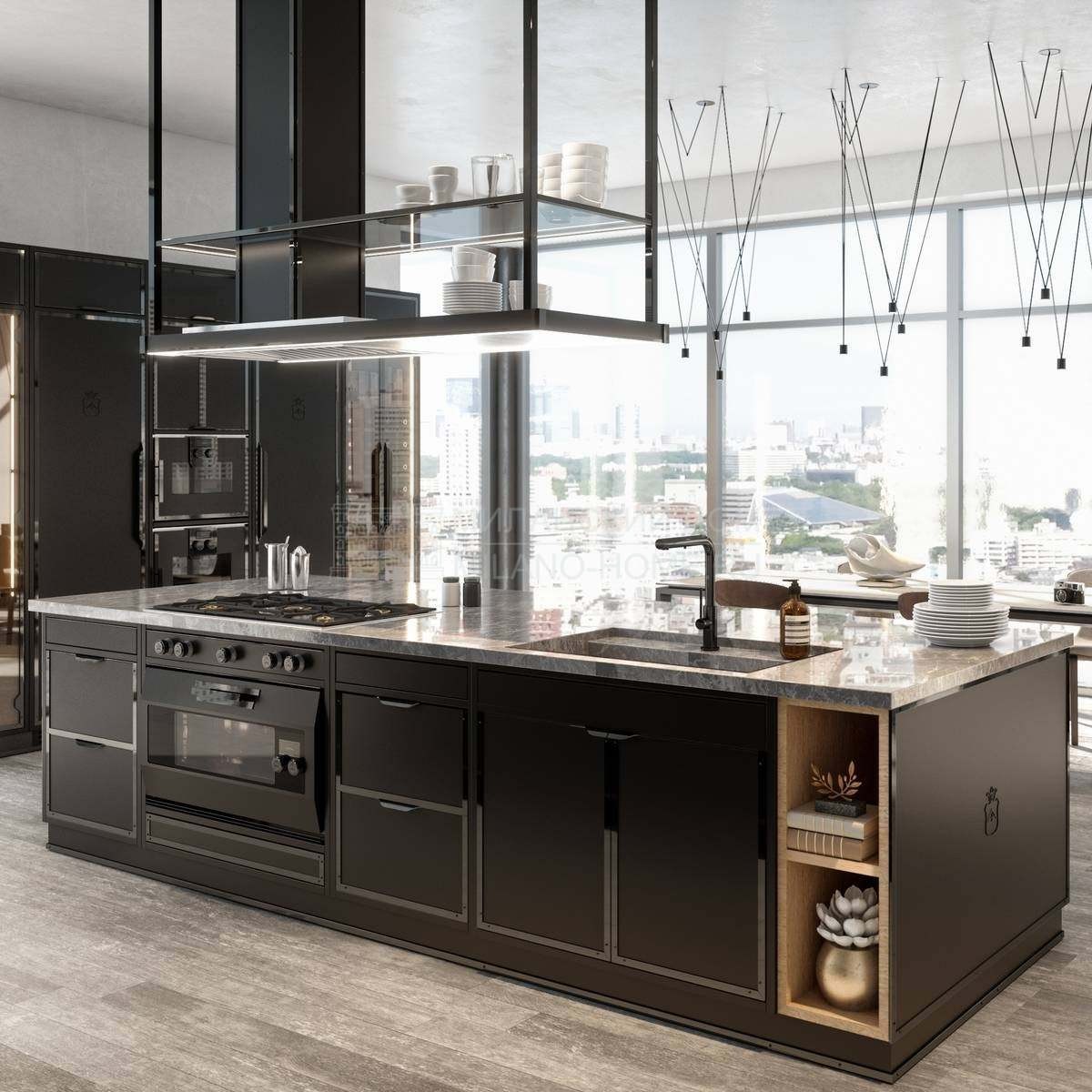 Кухня с островом Jet black polished nickel из Италии фабрики OFFICINE GULLO Кухня с островом Jet black polished nickel из Италии фабрики OFFICINE GULLO